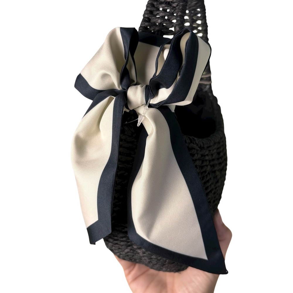 A New Day Woven Hobo Bag Purse Handbag Black Beige‎ Scarf Accent New with Tags - Picture 3 of 10